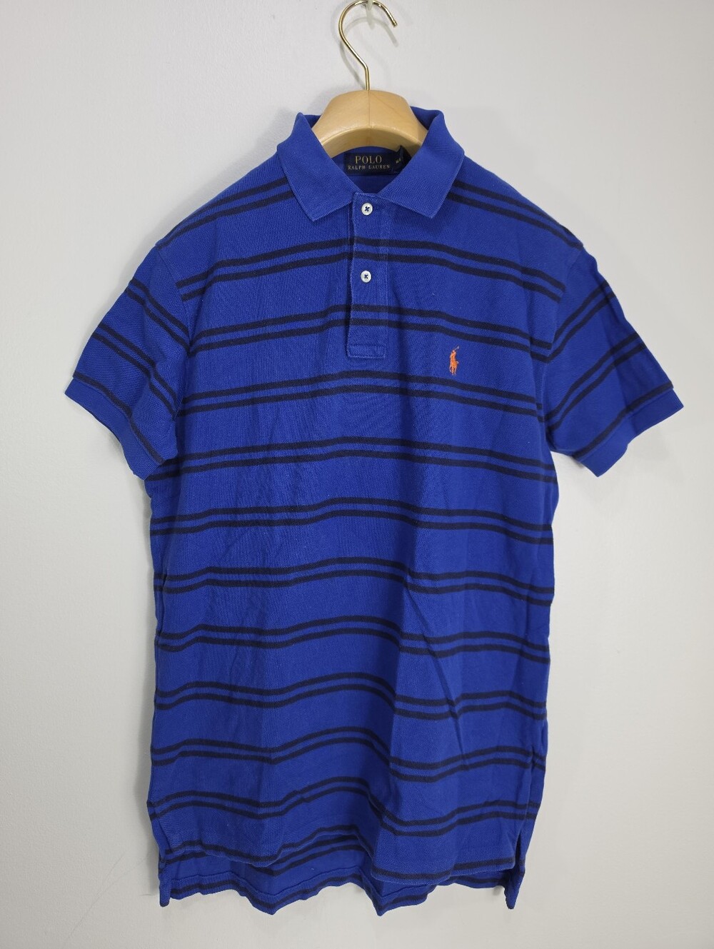 Ralph Lauren Royal Blue Striped Polo with Orange Pony